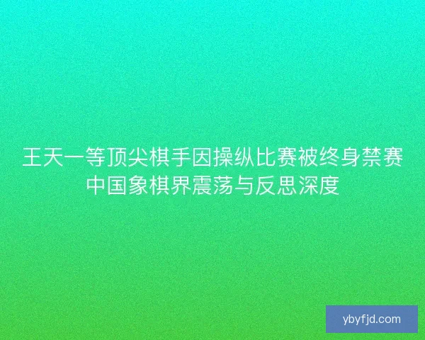 王天一等顶尖棋手因操纵比赛被终身禁赛中国象棋界震荡与反思深度 王天一等顶尖棋手因操纵比赛被终身禁赛中国象棋界震荡与反思深度
